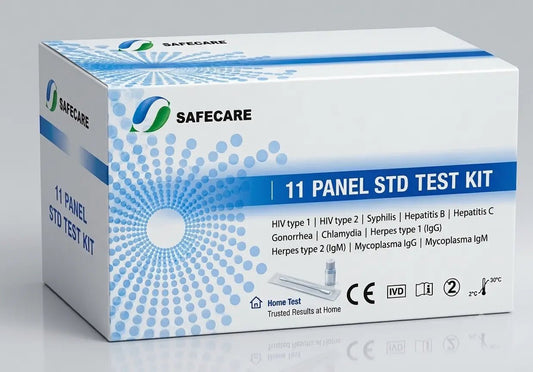 11-panel STD and STI test cassette kit for private at-home screening of multiple health markers in the UAE.