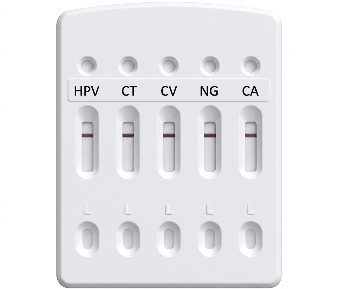 Safe Care Kit 5-in-1 STD and STI home test cassette for screening HPV, Chlamydia, Gonorrhea, and other common sexually transmitted infections in Dubai, UAE.