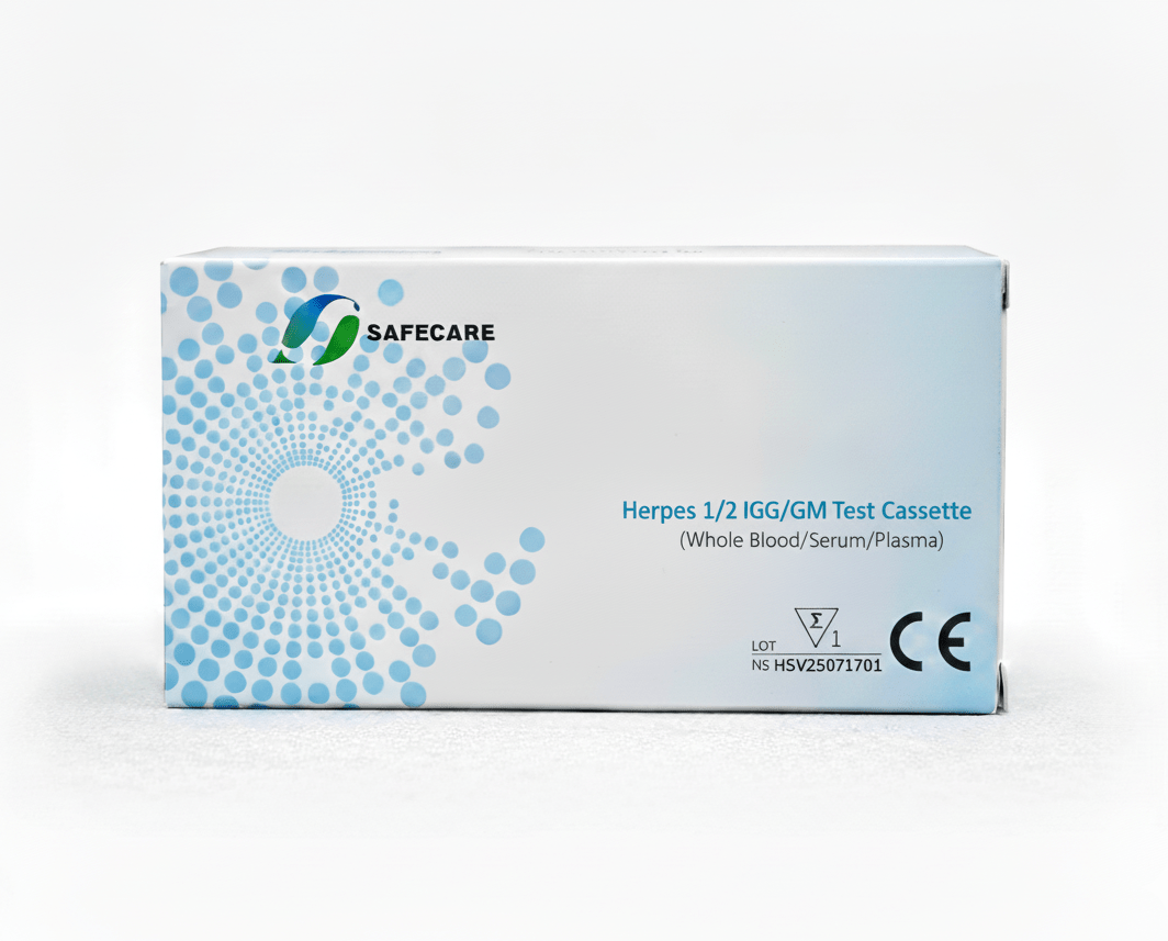Herpes type 1 and 2 IgG/IgM combo test cassette for differential antibody screening.