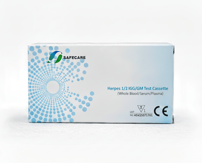 Herpes type 1 and 2 IgG/IgM combo test cassette for differential antibody screening.