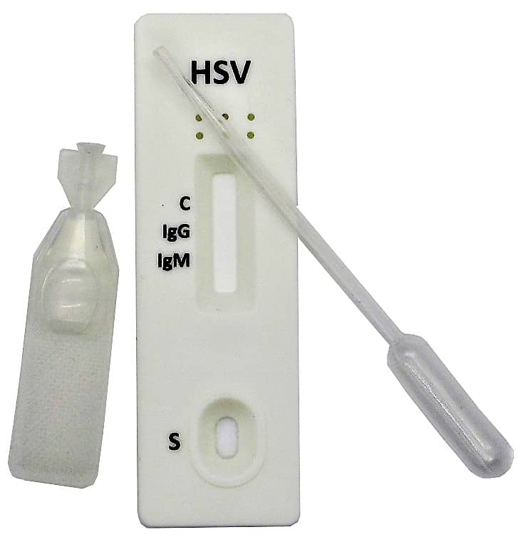 HSV-1 and HSV-2 IgG/IgM combo rapid test cassette by Safe Care Kit for fast, accurate, and confidential herpes antibody screening in the UAE.