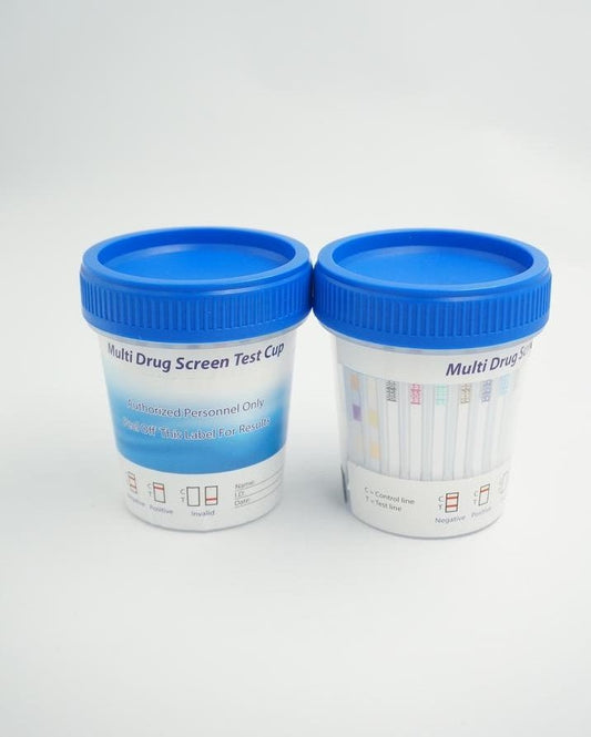 Multi-panel drug test cup designed for fast, accurate, and multi-substance screening.