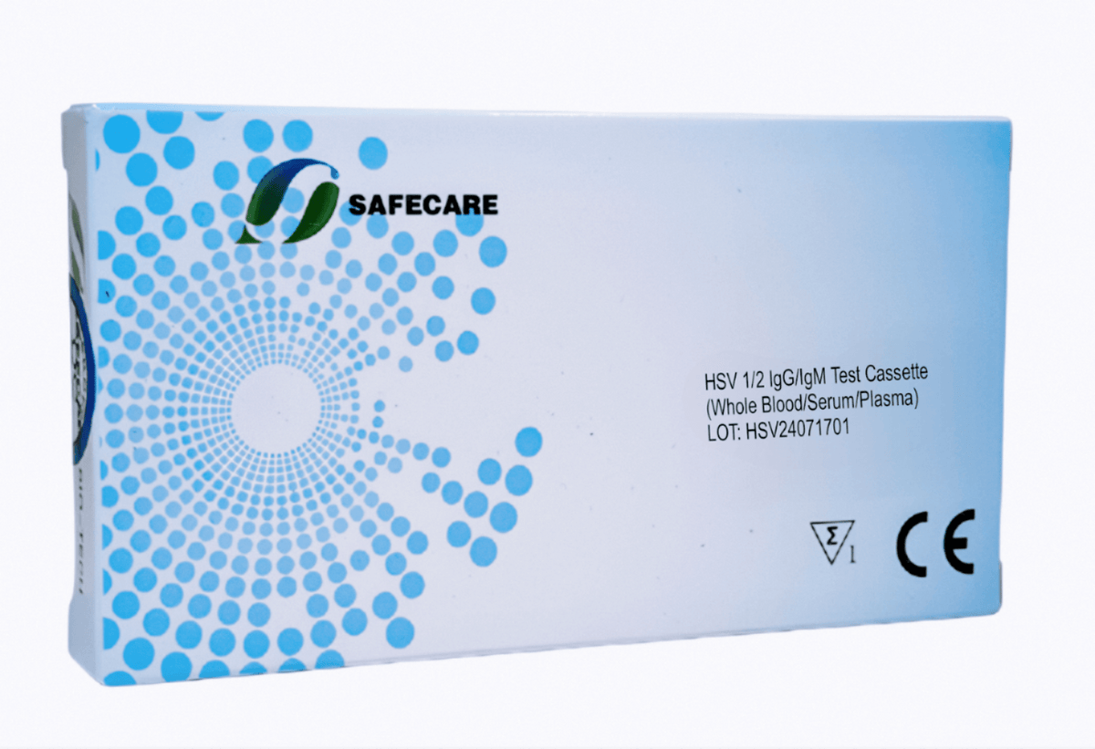 Safe Care Kit Herpes Simplex Virus (HSV-1 and HSV-2) IgG/IgM combo rapid test cassette for private at-home antibody screening in Dubai, UAE.